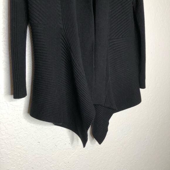 WHBM black mixed ribbed knit open draped front cardigan size Medium - Picture 3 of 13